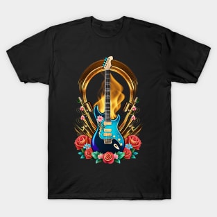 Electric guitar blue with fire 15 T-Shirt